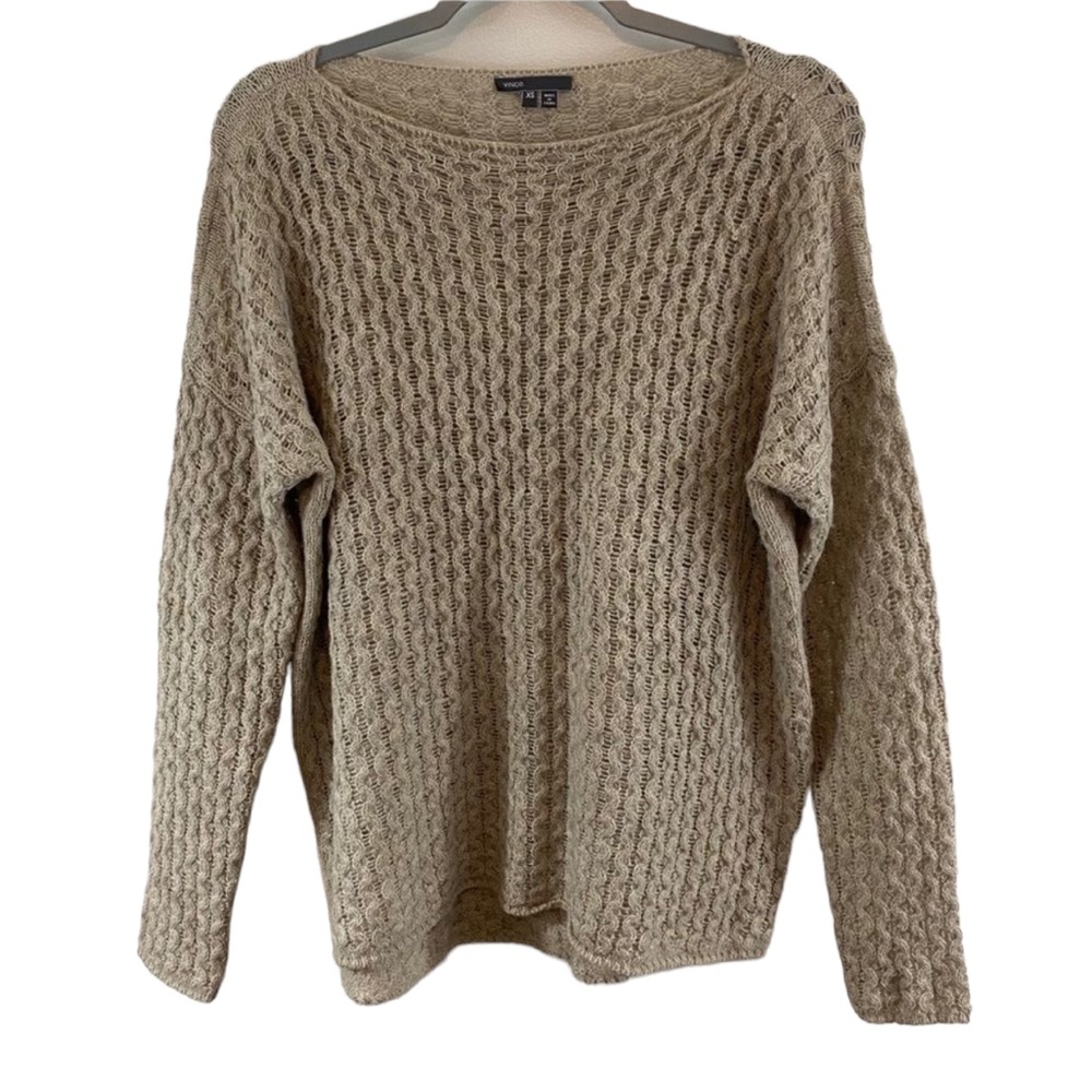 Vince Textured Wool Alpaca Blend Beige Boat Neck Sweater Sz XS